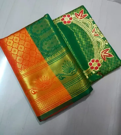 Kanjeevaram Art Silk Brocade Sarees with Embroidered Blouse Piece