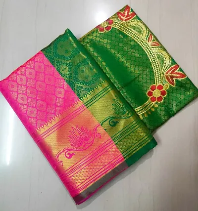 Kanjeevaram Art Silk Brocade Sarees with Embroidered Blouse Piece