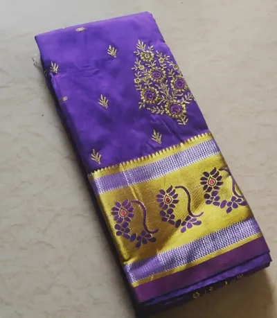 Banarasi Cotton Silk Jacquard Embroidered Sarees with Blouse Piece