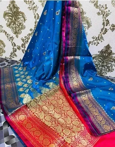 Banarasi Satin Silk Two Tone Embroidered Sarees With Rich Pallu and Blouse Piece