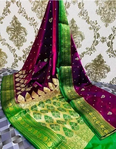 Banarasi Satin Silk Embroidery Saree With Blouse Piece