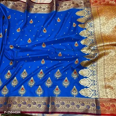 Banarasi Satin Silk Two Tone Embroidered Sarees With Rich Pallu and Blouse Piece