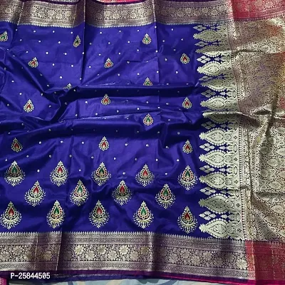 Banarasi Satin Silk Two Tone Embroidered Sarees With Rich Pallu and Blouse Piece