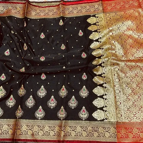 Banarasi Satin Silk Two Tone Embroidered Sarees With Rich Pallu and Blouse Piece
