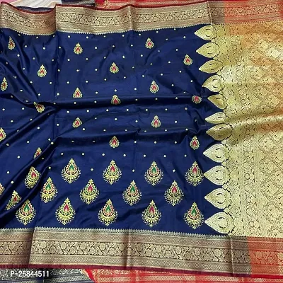 Banarasi Satin Silk Two Tone Embroidered Sarees With Rich Pallu and Blouse Piece