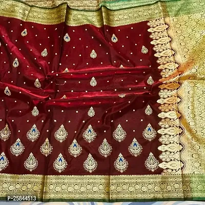 Banarasi Satin Silk Two Tone Embroidered Sarees With Rich Pallu and Blouse Piece