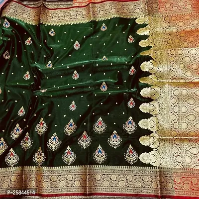 Banarasi Satin Silk Two Tone Embroidered Sarees With Rich Pallu and Blouse Piece