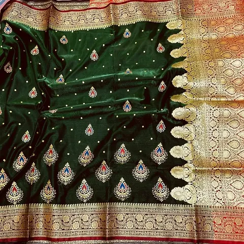 Banarasi Satin Silk Two Tone Embroidered Sarees With Rich Pallu and Blouse Piece