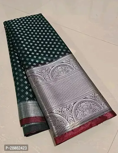 Kanchipuram Pattu Silver Zari Big Border Brocade Silk Saree with Blouse Piece-thumb0