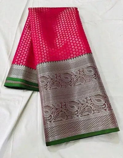Kanchipuram Pattu Silver Zari Big Border Brocade Silk Sarees with Blouse Piece