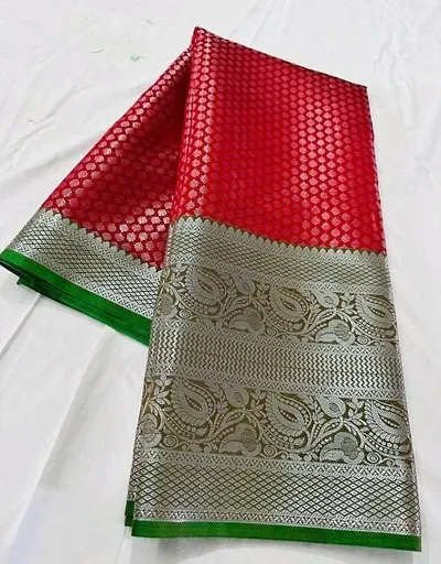 Kanchipuram Pattu Silver Zari Big Border Brocade Silk Sarees with Blouse Piece