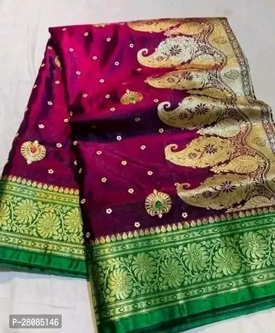 Banarasi Satin Silk Embroidered Sarees with Blouse Piece