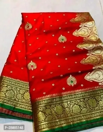 Banarasi Satin Silk Embroidered Sarees with Blouse Piece