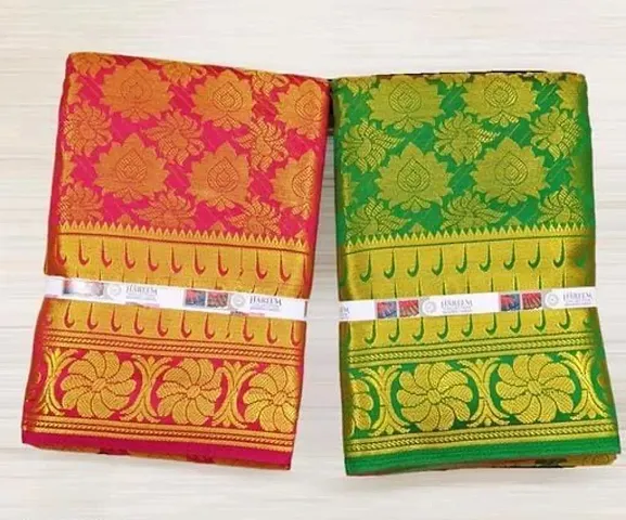 Combo Pack of 2 Brocade Kanjeevaram Silk Sarees with Blouse Piece