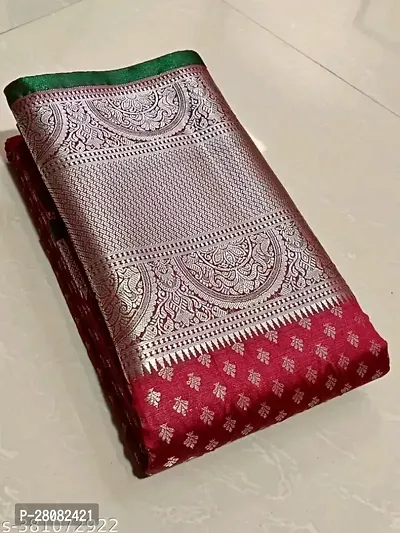 Kanchipuram Pattu Silver Zari Big Border Brocade Silk Saree with Blouse Piece