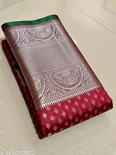 Kanchipuram Pattu Silver Zari Big Border Brocade Silk Sarees with Blouse Piece