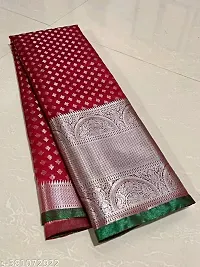 Kanchipuram Pattu Silver Zari Big Border Brocade Silk Saree with Blouse Piece-thumb1