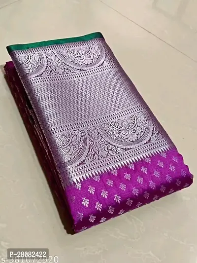 Kanchipuram Pattu Silver Zari Big Border Brocade Silk Saree with Blouse Piece