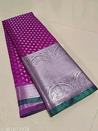 Elegant Purple Kanchipuram Pattu Silver Zari Big Border Brocade Silk Saree with Blouse Piece-thumb1