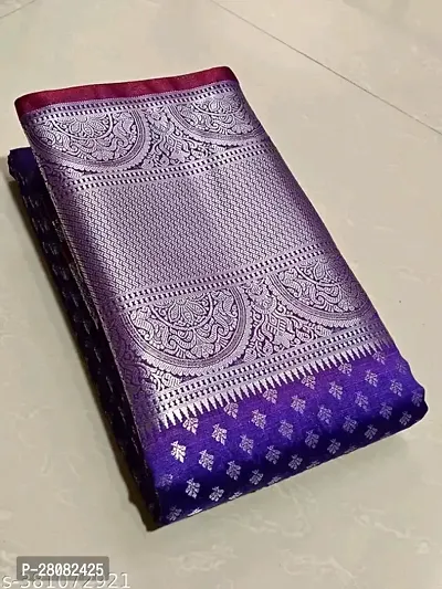 Kanchipuram Pattu Silver Zari Big Border Brocade Silk Saree with Blouse Piece-thumb0