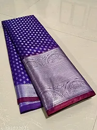 Kanchipuram Pattu Silver Zari Big Border Brocade Silk Saree with Blouse Piece-thumb1