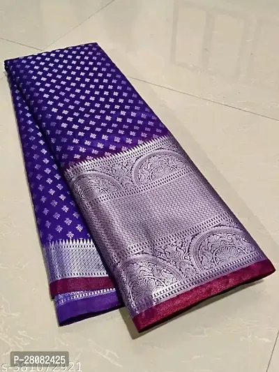 Kanchipuram Pattu Silver Zari Big Border Brocade Silk Saree with Blouse Piece-thumb2