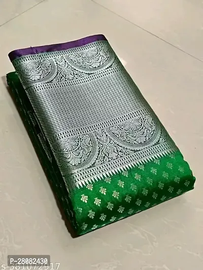 Kanchipuram Pattu Silver Zari Big Border Brocade Silk Saree with Blouse Piece