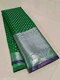 Kanchipuram Pattu Silver Zari Big Border Brocade Silk Saree with Blouse Piece-thumb1