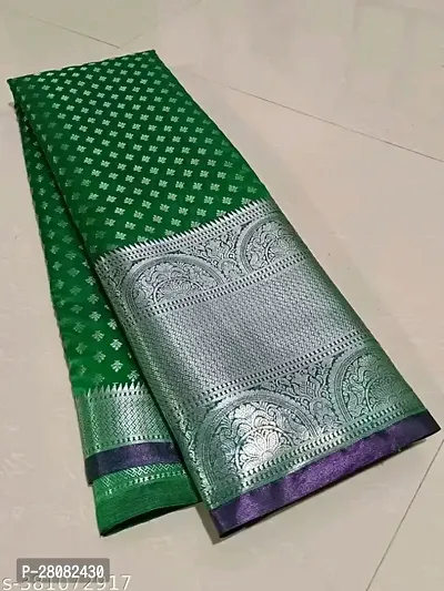 Kanchipuram Pattu Silver Zari Big Border Brocade Silk Saree with Blouse Piece-thumb2