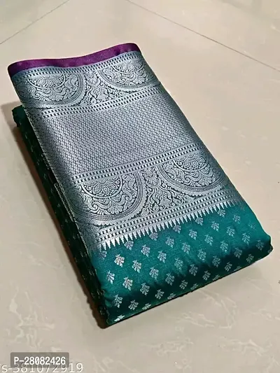 Kanchipuram Pattu Silver Zari Big Border Brocade Silk Saree with Blouse Piece