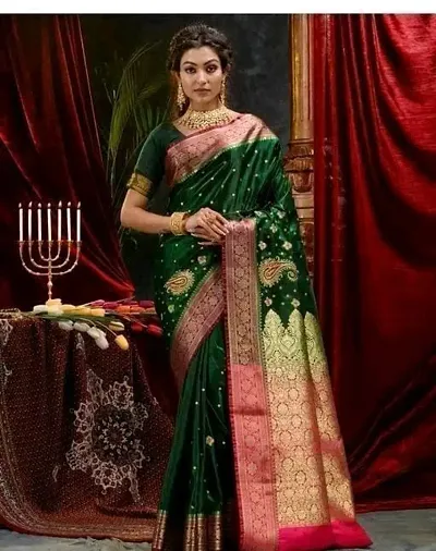 Banarasi Satin Silk Zari Embroidered Sarees with Blouse Piece