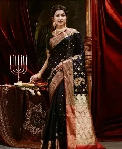 Banarasi Satin Silk Zari Embroidered Sarees with Blouse Piece