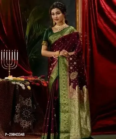 Banarasi Satin Silk Zari Weaving Jacquard Sarees with Blouse Piece