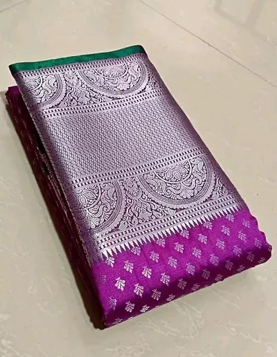 Kanchipuram Pattu Silver Zari Big Border Brocade Silk Sarees with Blouse Piece