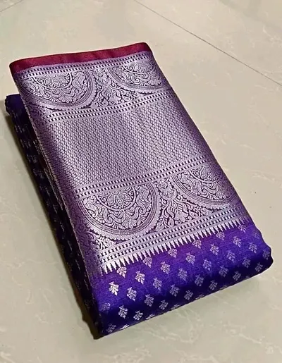 Kanchipuram Pattu Silver Zari Big Border Brocade Silk Sarees with Blouse Piece