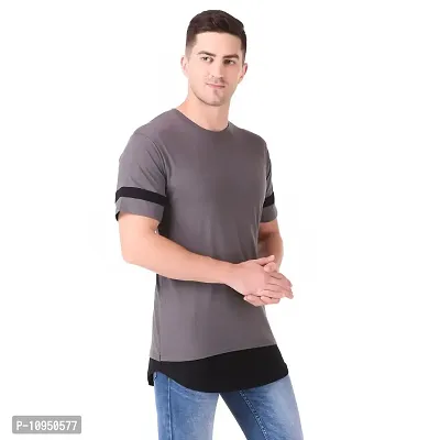 Red Flag Buy Men's Charcoal Grey & Black Solid Cotton Drop Cut Streetwear T-Shirt-thumb0