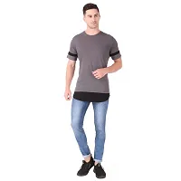 Red Flag Buy Men's Charcoal Grey & Black Solid Cotton Drop Cut Streetwear T-Shirt-thumb2