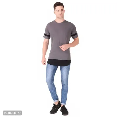 Red Flag Buy Men's Charcoal Grey & Black Solid Cotton Drop Cut Streetwear T-Shirt-thumb3