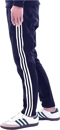 Stylish Blue Cotton Blend Striped Regular Track Pant For Men-thumb2