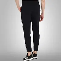 Stylish Black Cotton Blend Striped Regular Track Pant For Men-thumb1