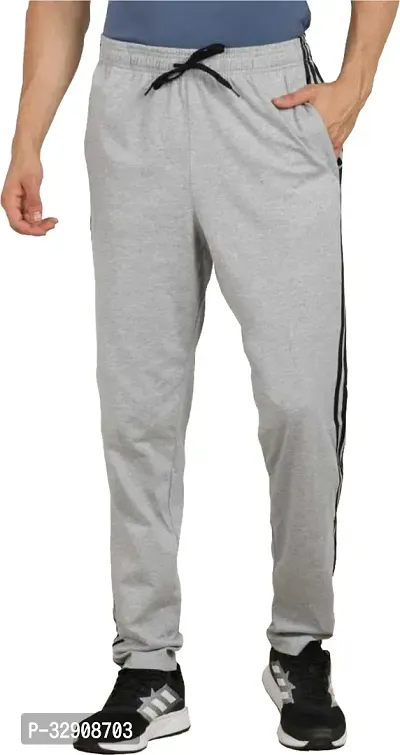 Stylish Grey Cotton Blend Solid Regular Track Pant For Men-thumb0