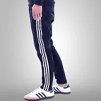 Stylish Blue Cotton Blend Striped Regular Track Pant For Men-thumb2