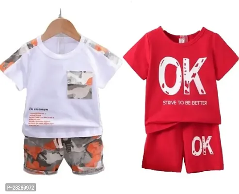 Elegant Cotton Printed T-Shirts with Shorts For Kids- Pack Of 2-thumb0