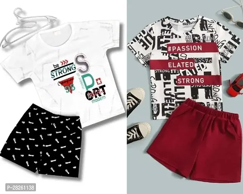 Elegant Cotton Printed T-Shirts with Shorts For Kids- Pack Of 2