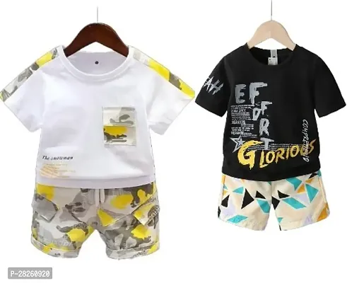 Elegant Cotton Printed T-Shirts with Shorts For Kids- Pack Of 2-thumb0