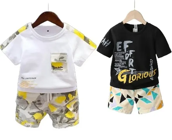 Printed Cotton T-Shirt With Shorts Combo