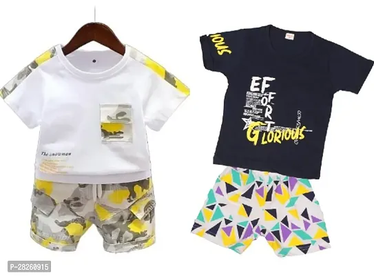 Elegant Cotton Printed T-Shirts with Shorts For Kids- Pack Of 2