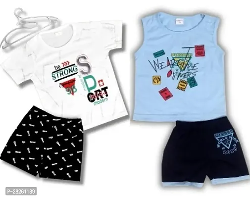 Elegant Cotton Printed T-Shirts with Shorts For Kids- Pack Of 2