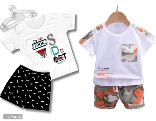 Elegant Cotton Printed T-Shirts with Shorts For Kids- Pack Of 2