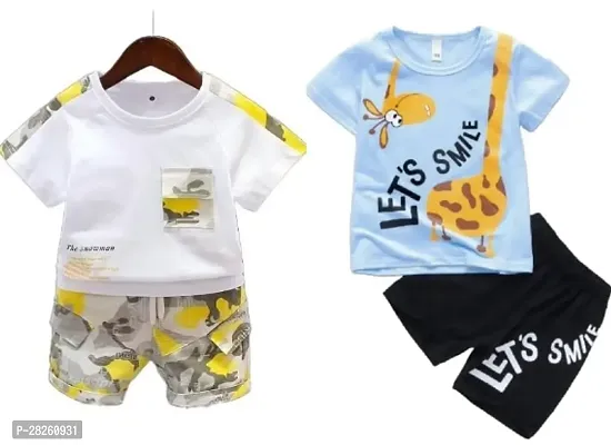 Elegant Cotton Printed T-Shirts with Shorts For Kids- Pack Of 2